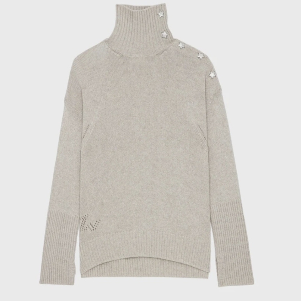 NWT Elegant Shimmery Taupe Turtleneck Sweater with Star Details